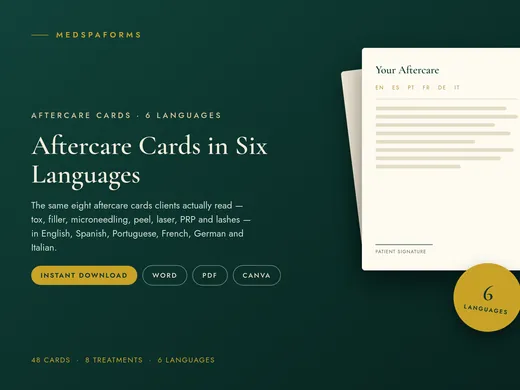 Aftercare Cards — 6 Languages (48 Cards)